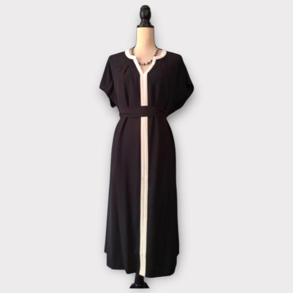 Talbots Black Label Elegant Black and White Midi  Shift Dress 8 EUC